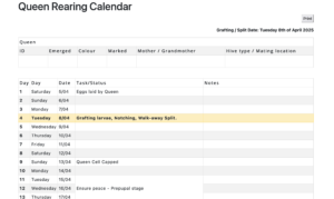 Free Queen Rearing Calendar